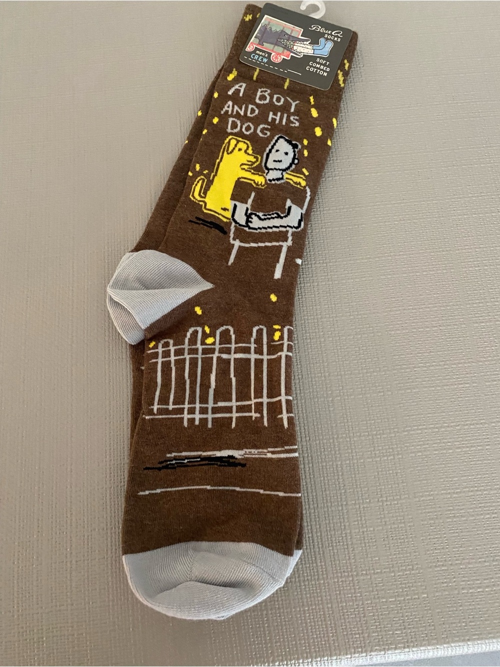 Blue Q Brown 'A Boy and His Dog' Novelty Crew Socks with Yellow Accent